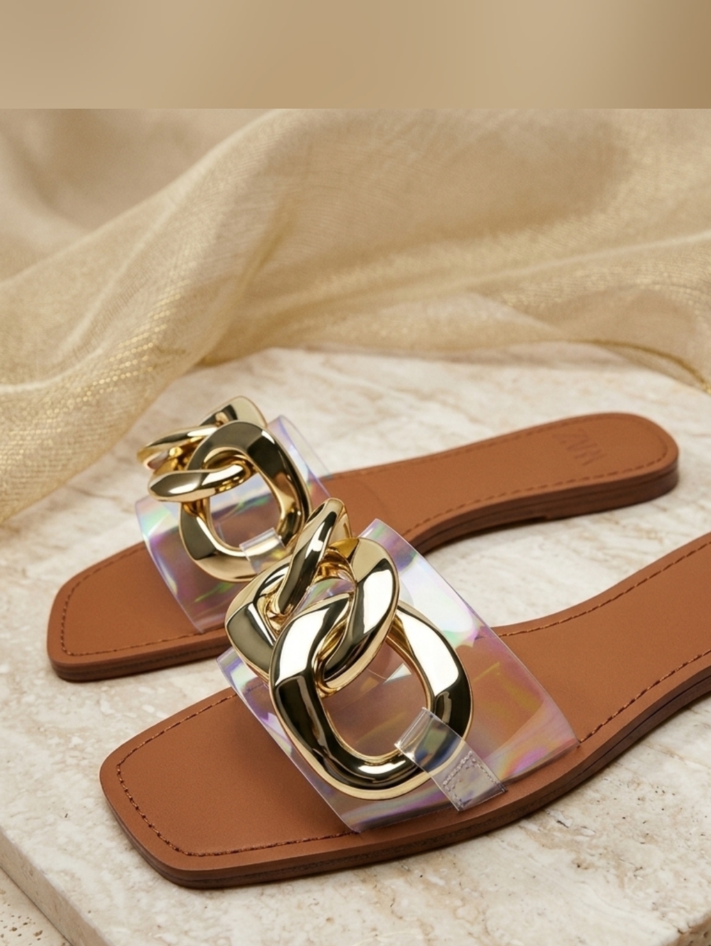 NWOT Zara Size 41 (9/10 US) Gold Metal Chain Flat Sandals!
